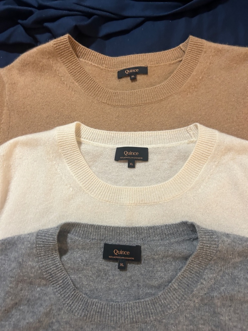 Quince Three-Pack Crewneck Sweater Set — Camel, Cream & Gray cashmere short